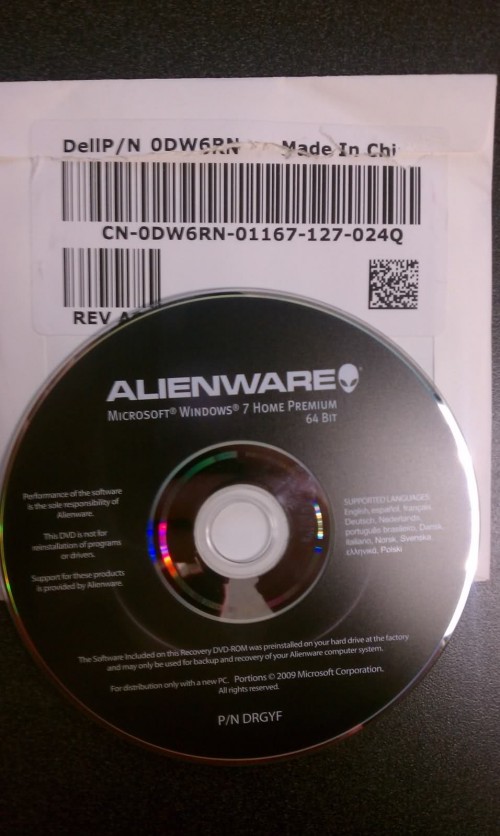 Alienware Windows 7 OEM Discs